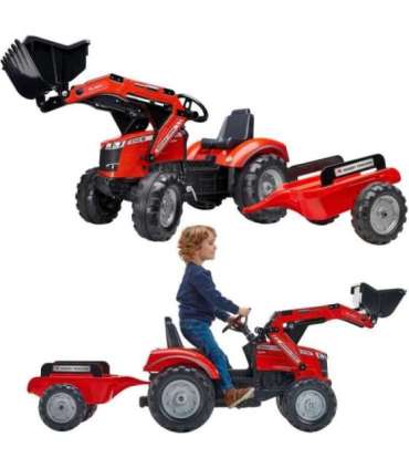 FALK Massey Ferguson pedaaltraktor, punane, haagisega, alates 3. eluaastast