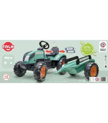 FALK Lander traktor, roheline, pedaalidega koos haagisega, alates 3. eluaastast