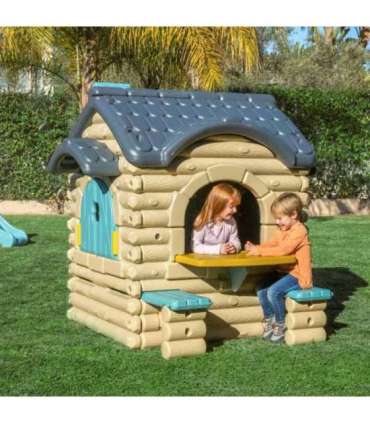 FEBER suur Casual-stiilis aiamaja väljatõmmatava pingiga, palkmajake