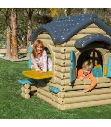 FEBER suur Casual-stiilis aiamaja väljatõmmatava pingiga, palkmajake