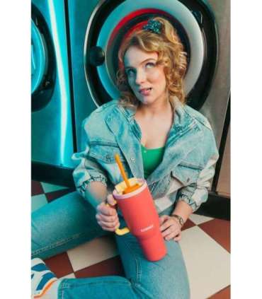 Thermal mug with telescopic straw Kambukka Rio Tumbler 950ml Pink Papaya