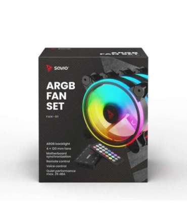 SAVIO FAN-01 4-pack 120mm ARGB fan including controller and remote control
