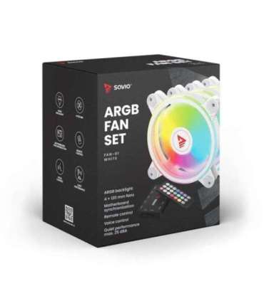 SAVIO FAN-01 WHITE 4-pack 120mm ARGB fan including controller and remote control