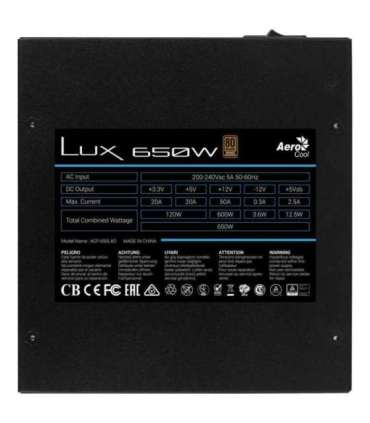 Aerocool LUX 650W power supply unit 20+4 pin ATX ATX Black
