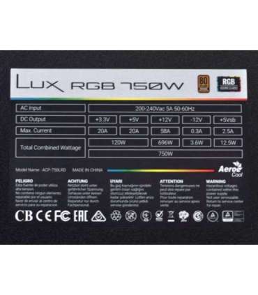 Aerocool Lux RGB 750W power supply unit Black