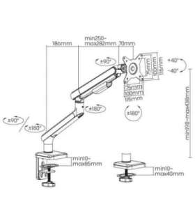 Ergo Office ER-751 Monitor Desk Mount Gas Spring 9kg Adjustable VESA 75x75 100x100 17" - 32" White Silver Clamp Mount