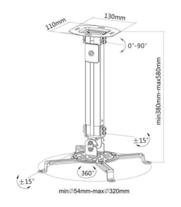 Techly Projector Ceiling Support Extension 380-580 mm Silver ICA-PM 18S