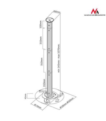 Silver ceiling mount for projectors from 80 mm to 980 mm