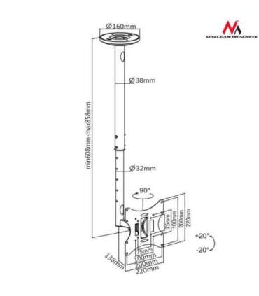 Maclean MC-504A B TV Ceiling Bracket 23-42 "50 - 85 cm 30kg Black
