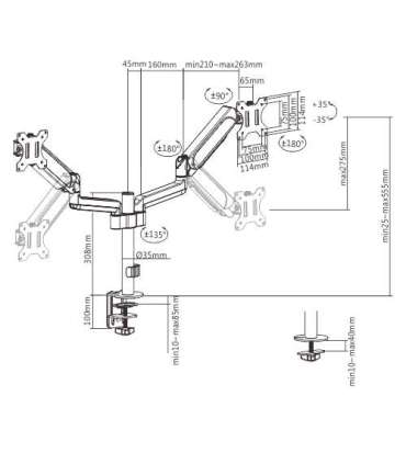 Gembird MA-DA2P-01 Adjustable desk 2-display mounting arm, 17”-32”, up to 9 kg