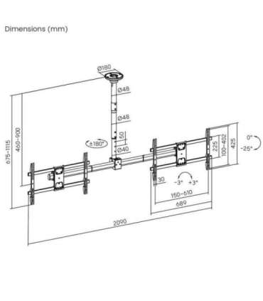 Maclean ceiling mount for two TVs, max load 2x40kg, 34-60", max VESA 600x400, MC-111 B