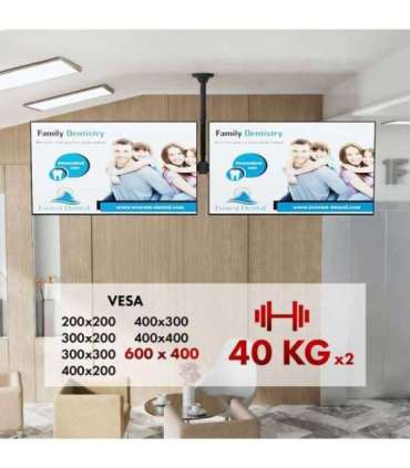 Maclean ceiling mount for two TVs, max load 2x40kg, 34-60", max VESA 600x400, MC-111 B