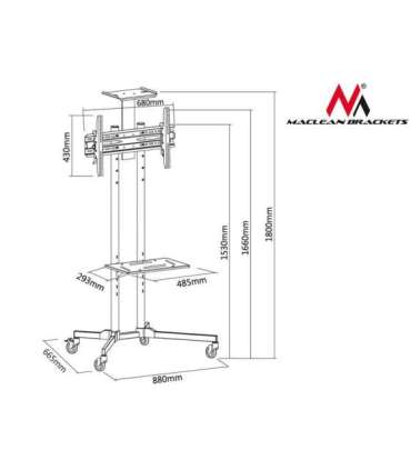 Maclean MC-661 Trolley TV Stand with Mounting Bracket and 2 Shelfs