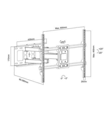 Maclean TV Mount, max VESA 600x400, 32-85", 60kg, horizontal and vertical angle adjustment, profile 65-390mm, black,