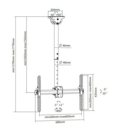 Techly 37-70 Telescopic Ceiling Long Support LED TV LCD" ICA-CPLB 946L