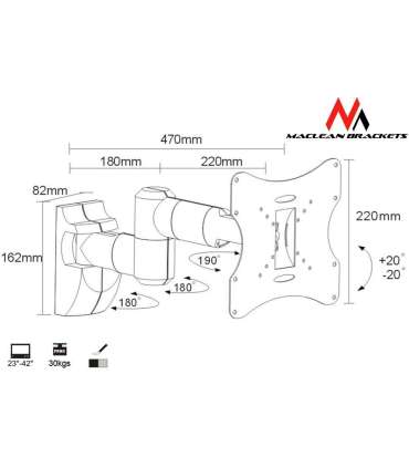 TV Wall Mount Bracket LCD LED Plasma 23-42'' up to 30kg max vesa 200x200 Silver