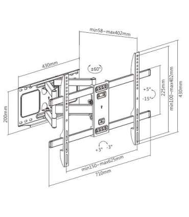 Gembird WM-80ST-02 Full-motion TV wall mount, 37" - 80'' (60 kg)