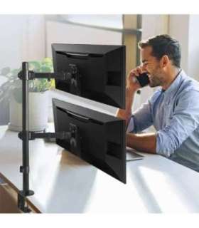 Maclean MC-967 Double Vertical Monitor Desk Mount Screen Holder max VESA 100x100, 13-27", 2x 9kg Powder Coated Tilting