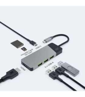 GREEN CELL HUB USB-C ADAPTER GC CONNECT 7W1 (3XUSB 3.1, HDMI 4K 60HZ, USB-C PD 85W, MICROSD/SD)
