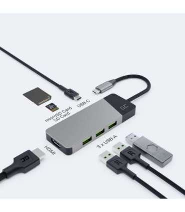 GREEN CELL HUB USB-C ADAPTER GC CONNECT 7W1 (3XUSB 3.1, HDMI 4K 60HZ, USB-C PD 85W, MICROSD/SD)