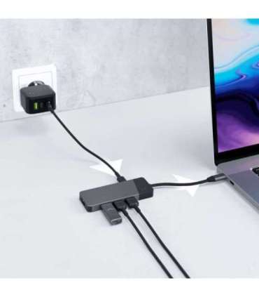 GREEN CELL HUB USB-C ADAPTER GC CONNECT 7W1 (3XUSB 3.1, HDMI 4K 60HZ, USB-C PD 85W, MICROSD/SD)