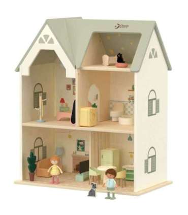 CLASSIC WORLD Большой деревянный домик для кукол с мебелью