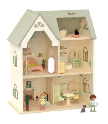 CLASSIC WORLD Большой деревянный домик для кукол с мебелью