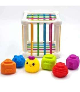 WOOPIE BABY Гибкий сенсорный куб-сортер для детей, животные + погремушка, 7 шт.