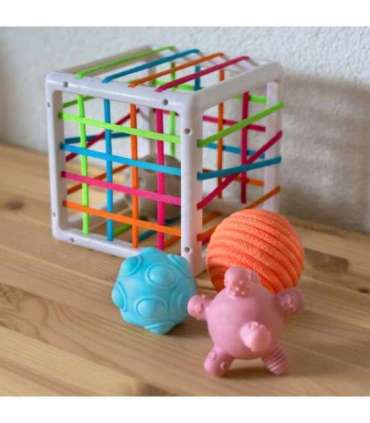 WOOPIE BABY Elastne sensoorne kuubik-sorter lastele — pöörased kujundid, 5 tk