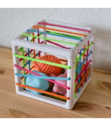 WOOPIE BABY Elastne sensoorne kuubik-sorter lastele — pöörased kujundid, 5 tk