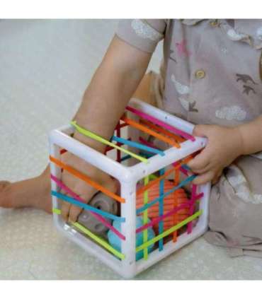 WOOPIE BABY Elastne sensoorne kuubik-sorter lastele — pöörased kujundid, 5 tk