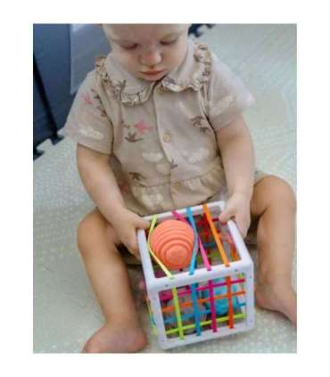 WOOPIE BABY Elastne sensoorne kuubik-sorter lastele — pöörased kujundid, 5 tk
