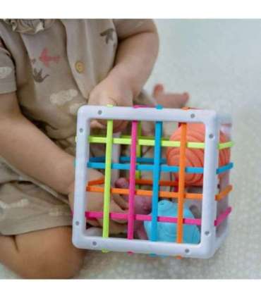 WOOPIE BABY Elastne sensoorne kuubik-sorter lastele — pöörased kujundid, 5 tk