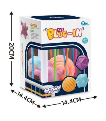 WOOPIE BABY Elastne sensoorne kuubik-sorter lastele — pöörased kujundid, 5 tk