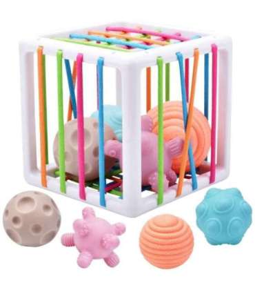WOOPIE BABY Elastne sensoorne kuubik-sorter lastele — pöörased kujundid, 5 tk