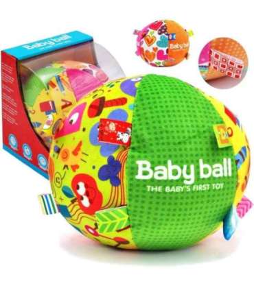 WOOPIE BABY pehme sensoorne pall 'Pani Metka' õmmeldud siltidega väikelapsele + heli