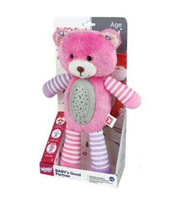 WOOPIE BABY kaisukaru uinutaja ja projektor 2-ühes, roosa karu - 10 hällilaulu