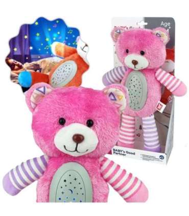 WOOPIE BABY kaisukaru uinutaja ja projektor 2-ühes, roosa karu - 10 hällilaulu