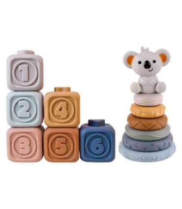WOOPIE BABY hariduskomplekt — püramiid, sensoorsed klotsid, 2-ühes närimislelu numbritega