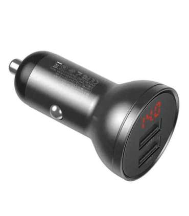 Ładowarka samochodowa Baseus z wyświetlaczem, 2x USB, 4,8A, 24W (szara)