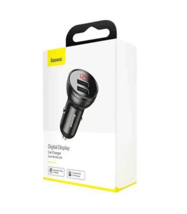 Ładowarka samochodowa Baseus z wyświetlaczem, 2x USB, 4,8A, 24W (szara)