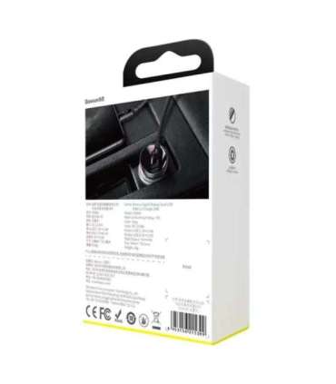 Ładowarka samochodowa Baseus z wyświetlaczem, 2x USB, 4,8A, 24W (szara)