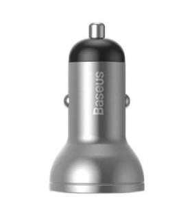 Ładowarka samochodowa Baseus z wyświetlaczem, 2x USB, 4,8A, 24W (srebrna)