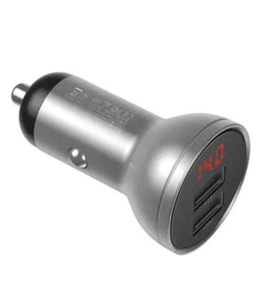 Ładowarka samochodowa Baseus z wyświetlaczem, 2x USB, 4,8A, 24W (srebrna)