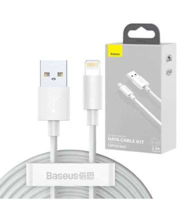 Baseus Simple Wisdom Data Cable Kit USB to Lightning 2.4A (2PCS/Set）1.5m White