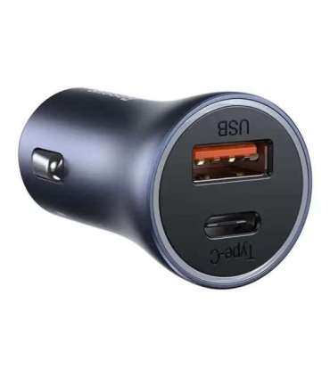 Ładowarka samochodowa Baseus Golden Contactor Pro, USB + USB-C, QC4.0+, PD, SCP, 40W (szara) + kabel USB do USB-C 1m (czarny)