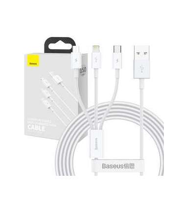 USB cable 3in1 Baseus Superior Series, USB to micro USB / USB-C / Lightning, 3.5A, 1.2m (white)