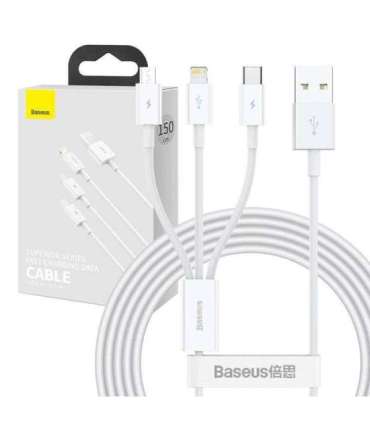 USB cable 3in1 Baseus Superior Series, USB to micro USB / USB-C / Lightning, 3.5A, 1.2m (white)