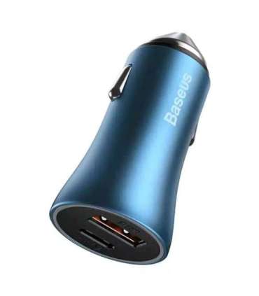 Baseus Golden Contactor Pro car charger, USB + USB-C, QC4.0+, PD, SCP, 40W (blue) + USB-C - Lightning cable 1m (blue)
