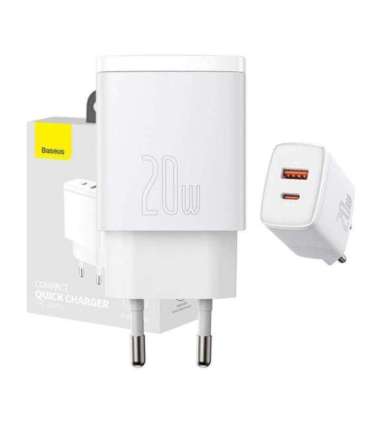 Baseus Compact Quick Charger, USB, USB-C, 20W (white)